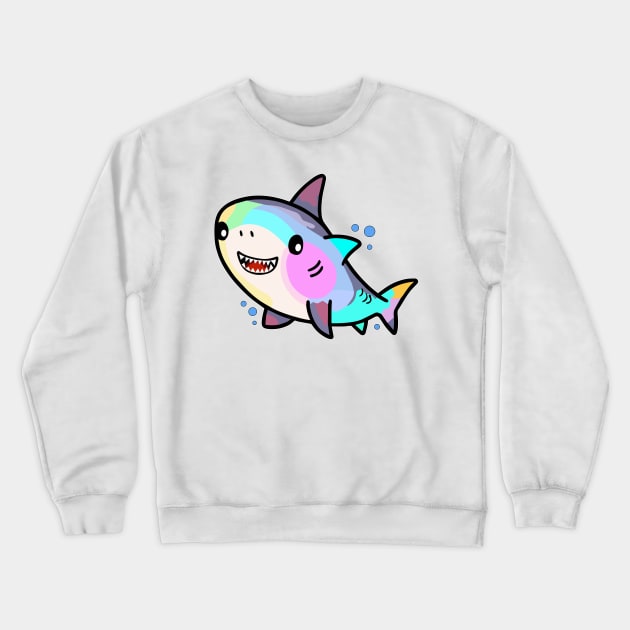 Happy smiling baby shark with bubbles. Kawaii cartoon Crewneck Sweatshirt by SPJE Illustration Photography